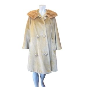 Vintage 50s 60s Brazotta Faux Fur Swing Coat with Fur Collar Midcentury L/XL